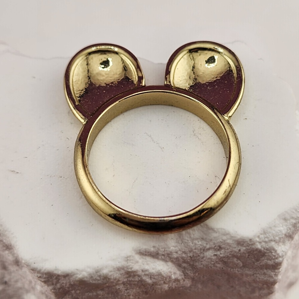 Gold Tone Mouse Ears Ring Cartoon Animal Novelty Costume Jewelry Size 8
